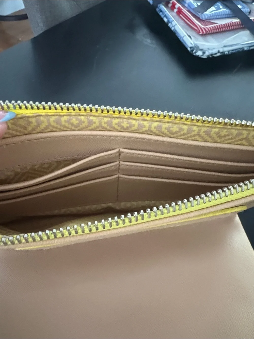 Stella & Dot Yellow Laser-Cut Wristlet with Nude Underlay